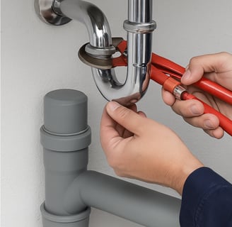 a plumber fixing a pipe in a bathroom