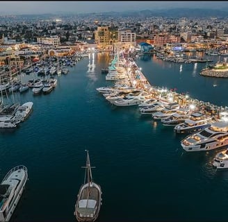 Aerial view of Limassol Marina and luxury waterfront