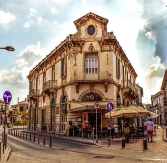 Street view of traditional buildings in Limassol Old Town