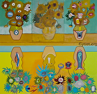 image of Oil Painting Van Gogh by Artist Yous, featuring the Sunflowers of Van Gogh in the center
