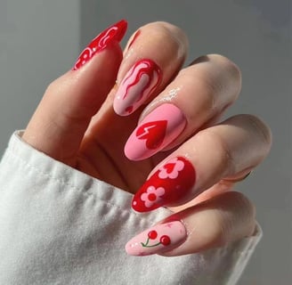 Uñas mixtas creativas para San Valentín