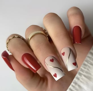 Uñas rojas con dorado