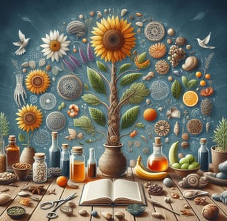 a painting of a vase with flowers and a book