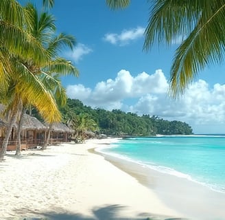 a beach in Maldives island with palm trees and a beach