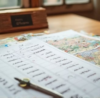 a desk with a map of the world and pencil