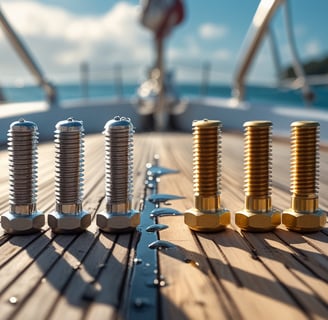 Stainless steel fasteners installed on a saltwater boat deck for corrosion resistance