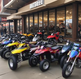 A group of people standing around a bunch of bikes
