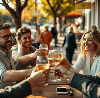 grupo de amigos brindando em uma mesa de bar