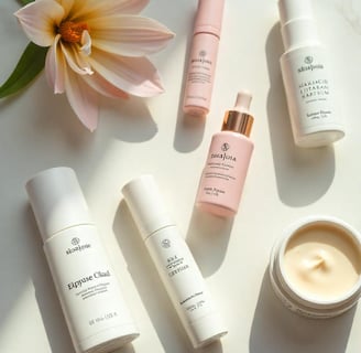 Top Pakistani skincare products arranged on a marble background.