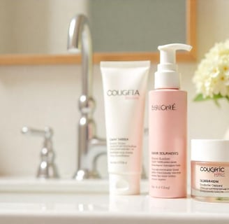 skincare products on vanity