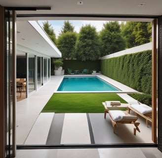 Modern backyard with a pool in the middle