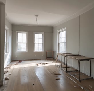 A modern interior space featuring a split-level design with a sloping ramp on the right side. The space is divided by a wall, with one side illuminated by a linear light fixture and the other side darker with visible structural elements. The surfaces are sleek and minimalistic, with tiles on the ramp.