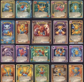 Several collectible cards are displayed in a grid-like pattern within a frame. One prominent card in the foreground features a dragon motif and is labeled 'Curse of Dragon.' The cards are in protective sleeves, and the display appears to be a part of a larger collection.