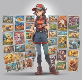 A collection of trading cards is laid out on a wooden surface. The cards feature cartoonish illustrations of various creatures with humorous names like 'A Bird With Slides,' 'The Party Mushroom,' and 'Izita Cat.' The brown backing of several cards shows the logo 'Toons and Towers.' Each card includes stats like 'Attack' and 'Defense' and a playful description.