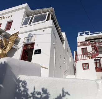 Mykonos whitewashed buildings