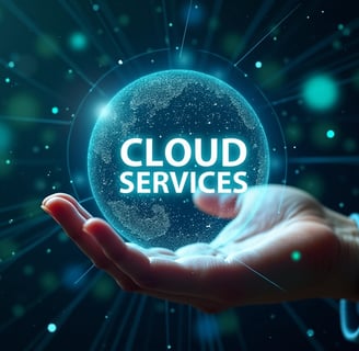 a person holding a cloud computing device with the words cloud services