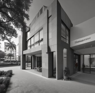 A modern office building facade featuring horizontal lines and large windows, with the word 'Luminor' prominently displayed.