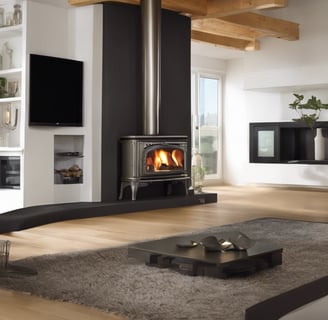Chimenea de leña en un salón moderno