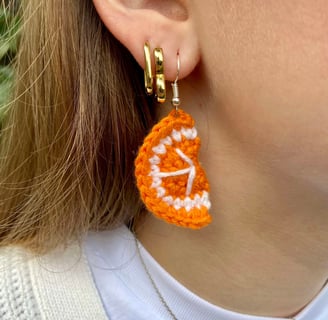 Handmade crochet orange slice earrings