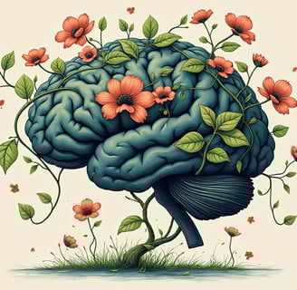 a brain map of a brain with flowers