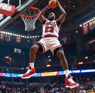 a man in a red and white uniform is playing basketball