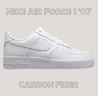 a pair of white sneakers with the words Nike Air Force 1 -Carbon Fiber