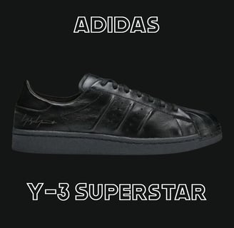a pair of adidas superstar, with words adidas Y-3 Superstar