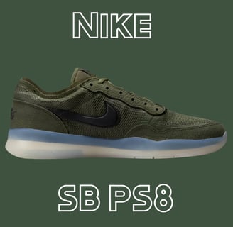a pair green of sneakers with the words, Nike  SB PS8