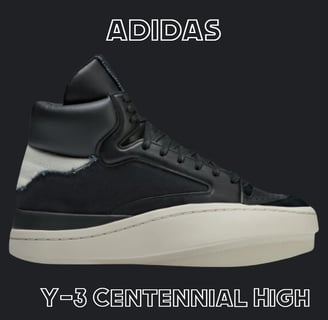 a pair of adidas sneakers with the words adidas Y-3 centennial high.