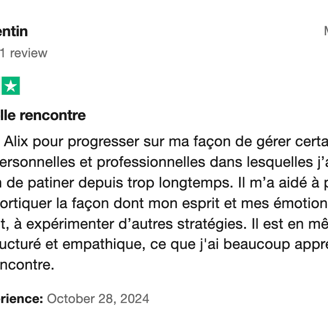 Avis 5 étoiles Trustpilot de Corentin sur le coaching personnalisé de Mujō