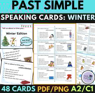 Past Simple  Vocabulary ESL Winter and Christmas speaking cards