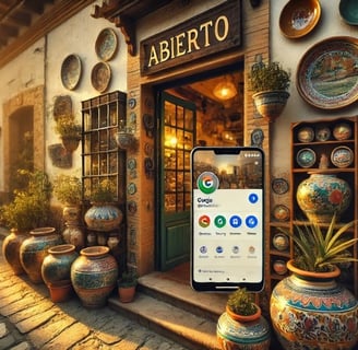 Tienda local en Almería mostrando su ficha de Google My Business en un móvil.