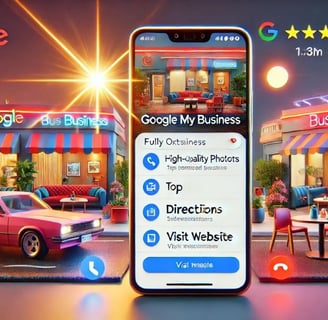 Ficha optimizada de Google My Business con fotos, reseñas y descripción de un negocio local.