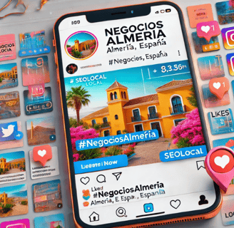 Publicación en redes sociales con hashtags y ubicación que refuerzan el SEO local.