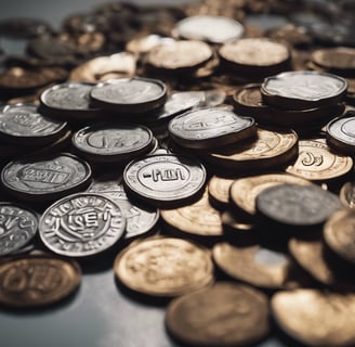 silver and gold round coins in box