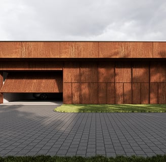 Corteno plieno fasadas – industrinio stiliaus modernus pastatas