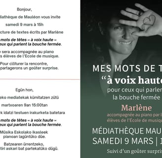Affiche présentant la lecture des textes de Marlène