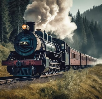 a train is coming down the tracks in the mountains