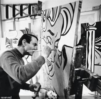 Roy Lichtenstein pintando sua obra