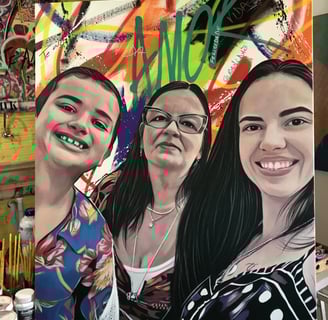 Obra de arte de família unida, pintada à mão.