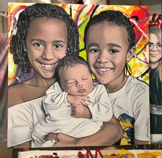 Pinturas de irmãos na pela colorida.