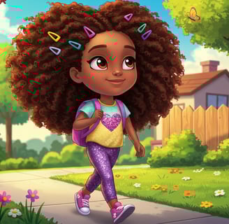 Little Nia walking to school