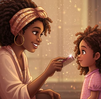 Little Nia and her mother with Nia's favorite comb