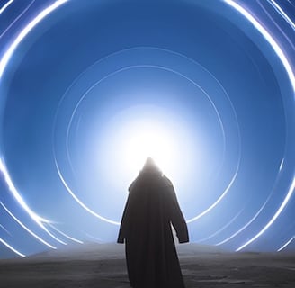 a person standing in front of a portal