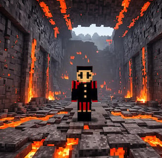 ClownPierce standing on tiles surrounded by lava