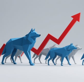 a group of blue origamile paper cutout of a wolf