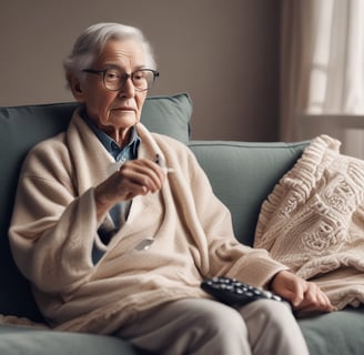 A person is relaxing in a living room with feet up on a wooden table. A TV mounted above a fireplace is displaying a popular streaming platform. Shelves on either side of the fireplace hold decorative items. A smartphone can be seen on the table.