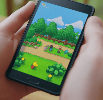 a person holding a phone with a video game on it
