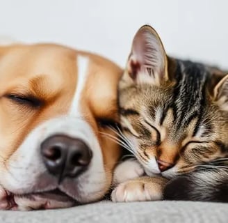 A dog and a cat sleeping next to each other