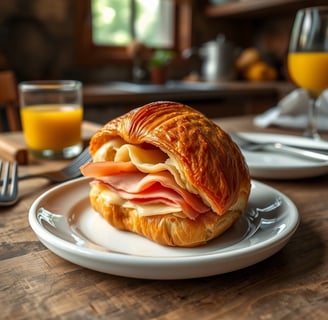 a sandwich sandwich on a plate with a glass of orange juice